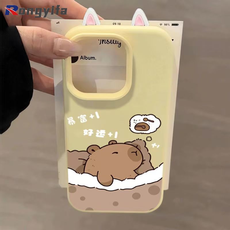 Ốp Điện Thoại Capybara Dễ Thương Cho iQOO Z11 Z10 Z9 Turbo Pro Turbo + Z9x Z8 Z8x Z7i Z5x Z3 Vỏ Màu Kẹo Hoạt Hình Tai Mèo Đơn Giản Mờ Chống Sốc Ốp Lưng Mềm