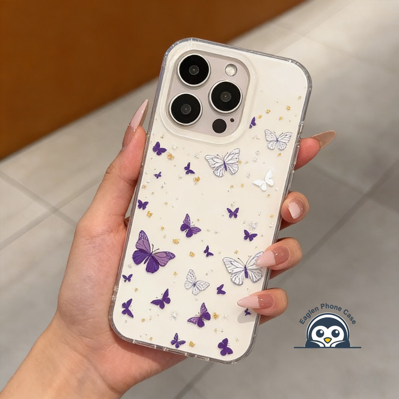 Ốp Điện Thoại Trắng Bướm Tím Đơn Giản Cho OPPO Reno 15 15C 15F 14 14F 13 13F 12 12F 11 11F 11A 10 9 8 Pro Plus F FS 8T 8Z 7Z 7 Lite 4G 5G Vỏ Lò Xo Bóng Vỏ IMD