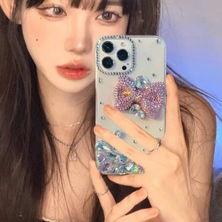 Ốp Nơ Màu Hồng 3D Phong Cách Cô Gái Giàu Có Kim Cương Giả Cho Samsung Galaxy A26 A25 A24 A23 A20 A17 A10S A10 A07 A06 A05 A05S A04 A04E A03 Core A03S A02 A02S Vỏ Mềm Sang Trọng