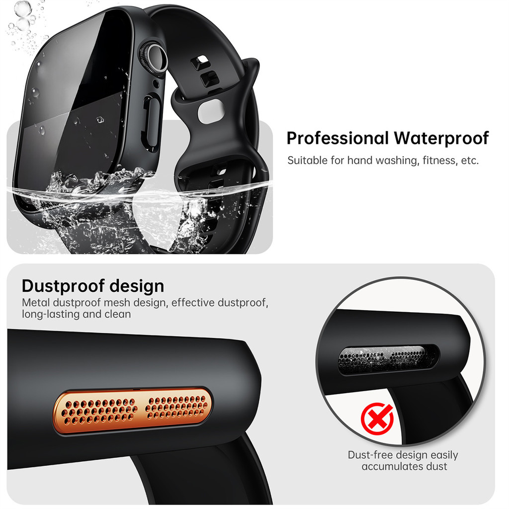 Kính cường lực + vỏ bảo vệ tương thích cho Apple Watch Series11 / 10 42mm 46mm 9 8 7 6 SE 44mm 40mm 45mm 41mm