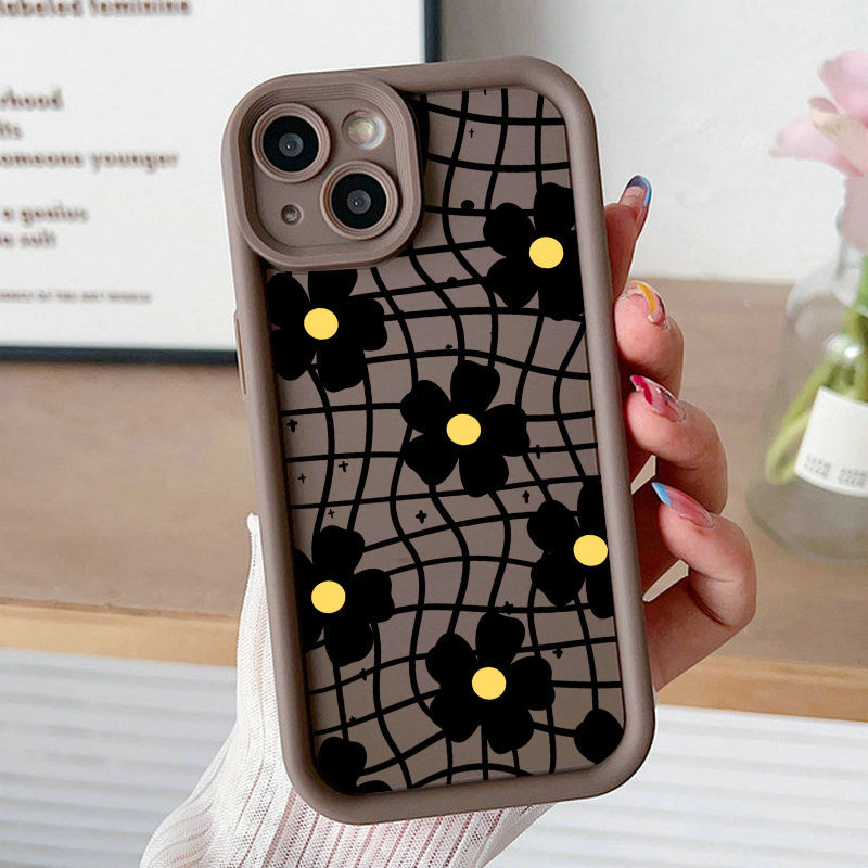 Ốp Lưng Tương Thích Cho iPhone 17 Air 16 15 14 13 12 11 Pro X XR XS Max SE 2020 6 6S 7 8 Plus Chống Rơi Thiên Thần Thiết Kế Mắt Họa Tiết Hoa Đen JGS213
