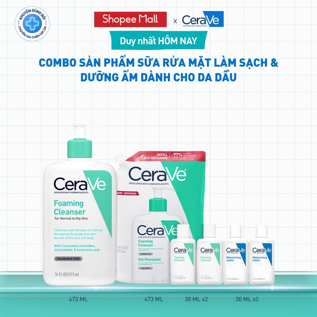 Bộ sản phẩm CeraVe sữa rửa mặt làm sạch & dưỡng ẩm dành cho da dầu ...