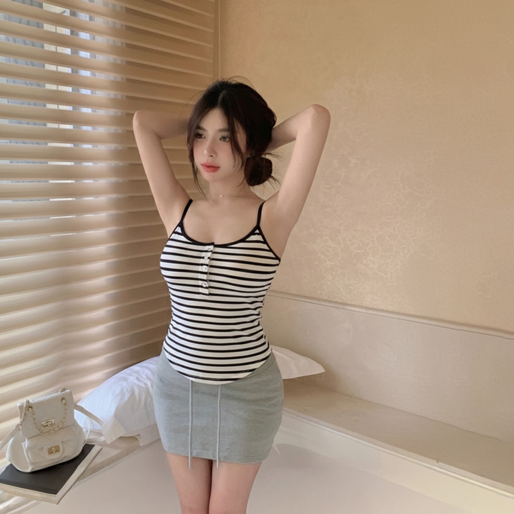 Áo 2 Dây Kẻ Sọc  Dáng Ôm Có Cúc Cài Cổ A591222