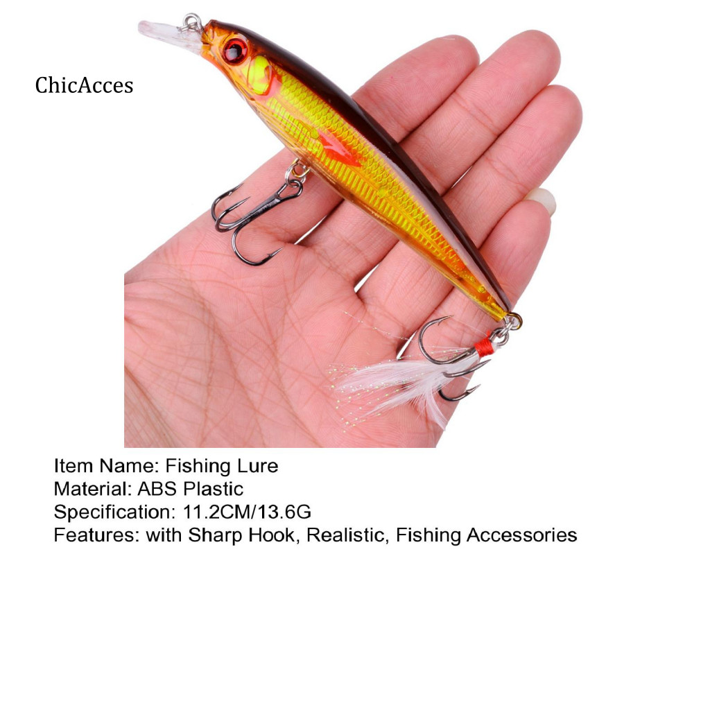 Mồi câu cá ChicAcces Minnow 11.2cm - Mồi bơi nhân tạo với móc sắc bén, phù hợp cho cả nước ngọt và nước mặn