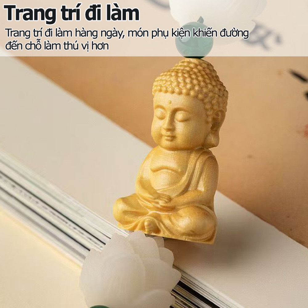 Mặt dây chuyền gương chiếu hậu ô tô gỗ hoàng dương Phật nhỏ an ninh hoa sen mặt dây chuyền trang trí xe hơi