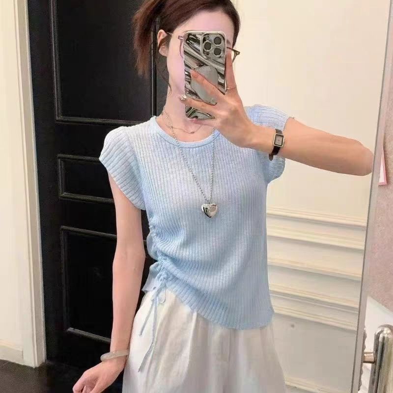 Áo thun dệt kim ngắn tay cho tập luyện thể hình theo xu hướng Hàn Quốc mùa hè dành cho nữ