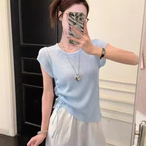 Áo thun dệt kim ngắn tay cho tập luyện thể hình theo xu hướng Hàn Quốc mùa hè dành cho nữ