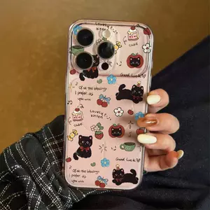Bộ bánh ngọt mèo đen cho ốp lưng iPhone 16 silicon sần 17 Air 14/13/11 Pro