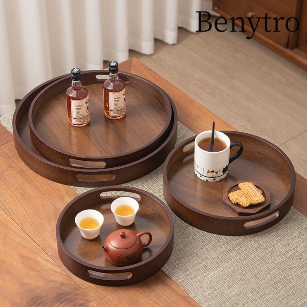 Khay Bảo Quản Thực Phẩm BENYTRO, Có Tay Cầm Màu Tre Khay Gỗ, Khay Trang Trí Trà Tròn Đựng Thực Phẩm Nhà