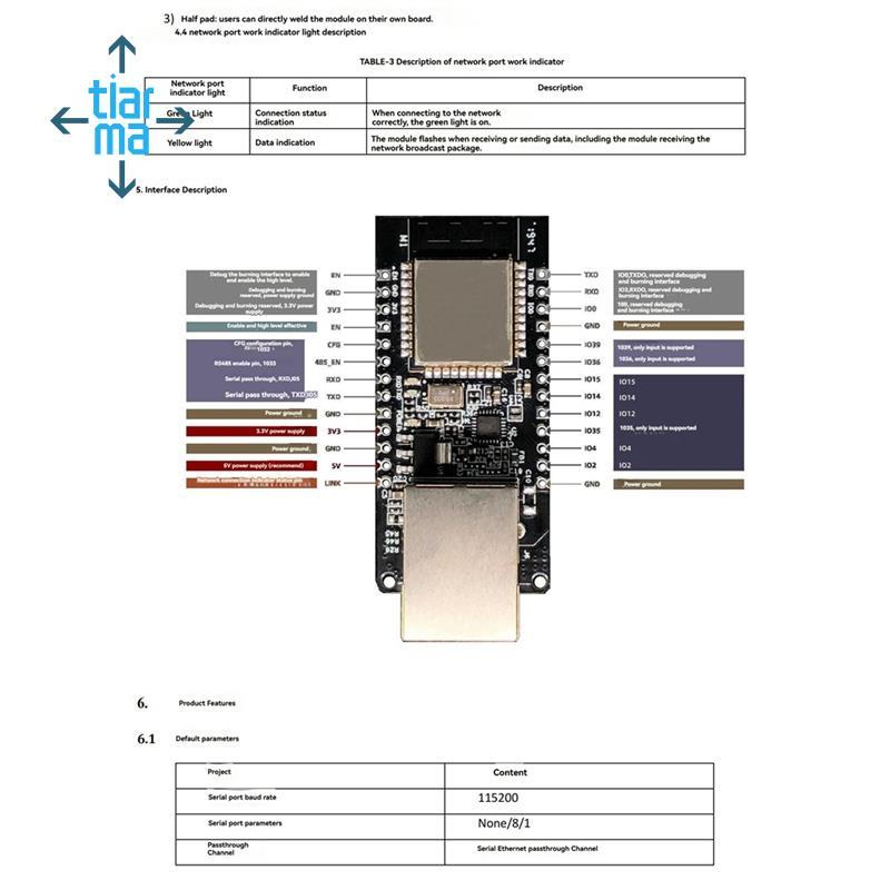 WT32-ETH01 ESP32 Mô-đun không dây Cổng nối tiếp Mạng Bluetooth + WiFi Combo Mô-đun cổng WT32 ETH01