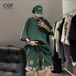 Bộ áo thun và quần short cỡ lớn sành điệu, in hình hoạt hình, thời trang mùa hè