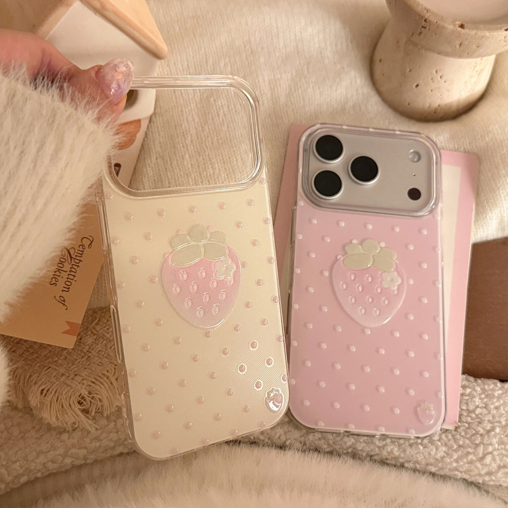 Ins Trend Point Strawberry Tương thích với Ốp điện thoại iPhone 17 Promax, iPhone 17 Flash Pink 15 Ngoại hình cao cấp cấp 16 / 13