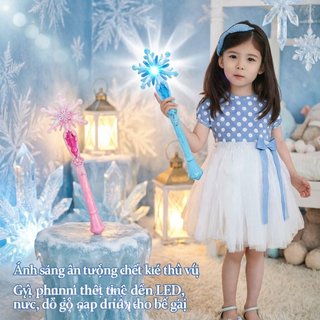 Gậy phép thuật công chúa tuyết – Đèn LED, có nhạc – Bộ gồm gậy, vương miện, bông tai, nhẫn – Quà tặng cho bé gái