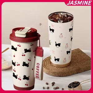 JASMINE Floral Kitten Design 550ml Cốc cách nhiệt chân không hai giọt, Bình nước di động 316 dung tích lớn JASMINE