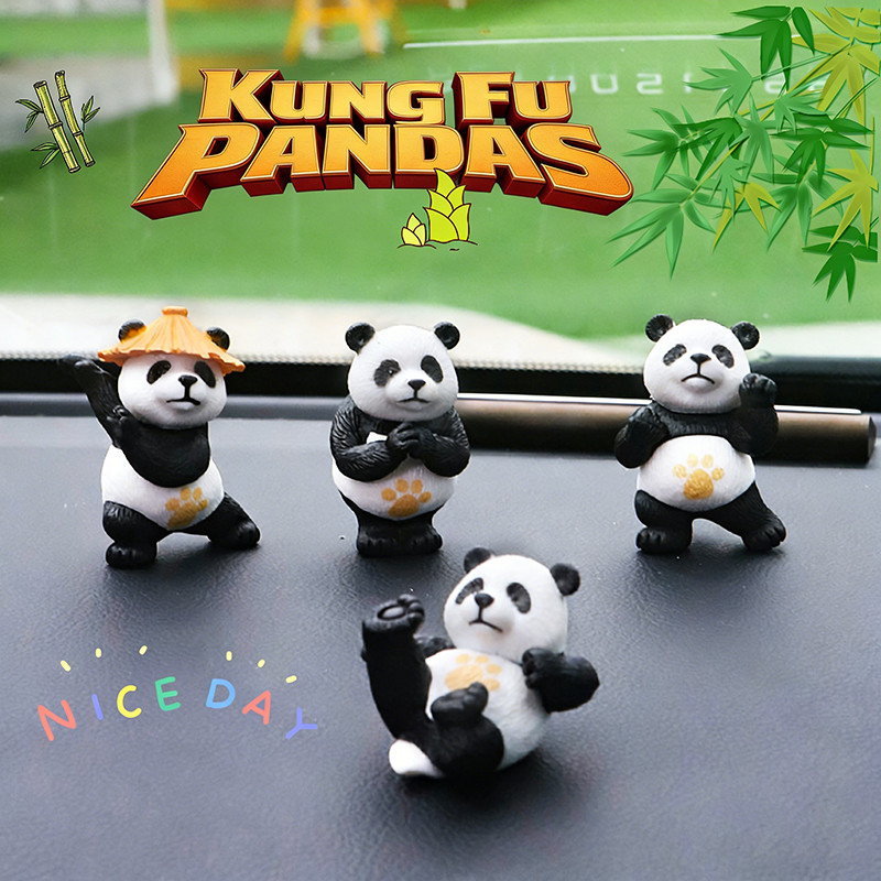 4 Micro Phong Cảnh Nhựa Kung fu Panda Các Bức Tượng Gấu Trúc Sống Động Như Thật Dễ Thương Tượng Handmade Hoạt Hình Ô Tô Để Bàn Đồ Trang Trí