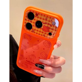 Bảo vệ toàn bộ ống kính Vỏ điện thoại kẻ sọc màu kẹo Hellokitty cho iPhone 17Promax 17Pro 15 16 Pro Max Vỏ Acrylic mạ điện chống sốc cho nữ