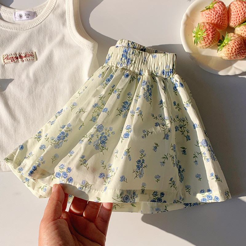 Bé Gái Retro Cotton Quần Short Xuân Hè Phong Cách Mới Váy Họa Tiết Hoa Phiên Bản Hàn Quốc Thời Trang Công Chúa Culottes 90-140 Kích Thước OD6W