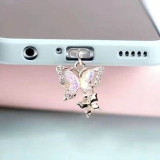 Thanh Lịch Sáng Bóng Bướm Bụi Cắm Kèm Pha Lê Bạc Lấp Lánh Hoàn Thiện Cổng Sạc Điện Thoại Phụ Kiện