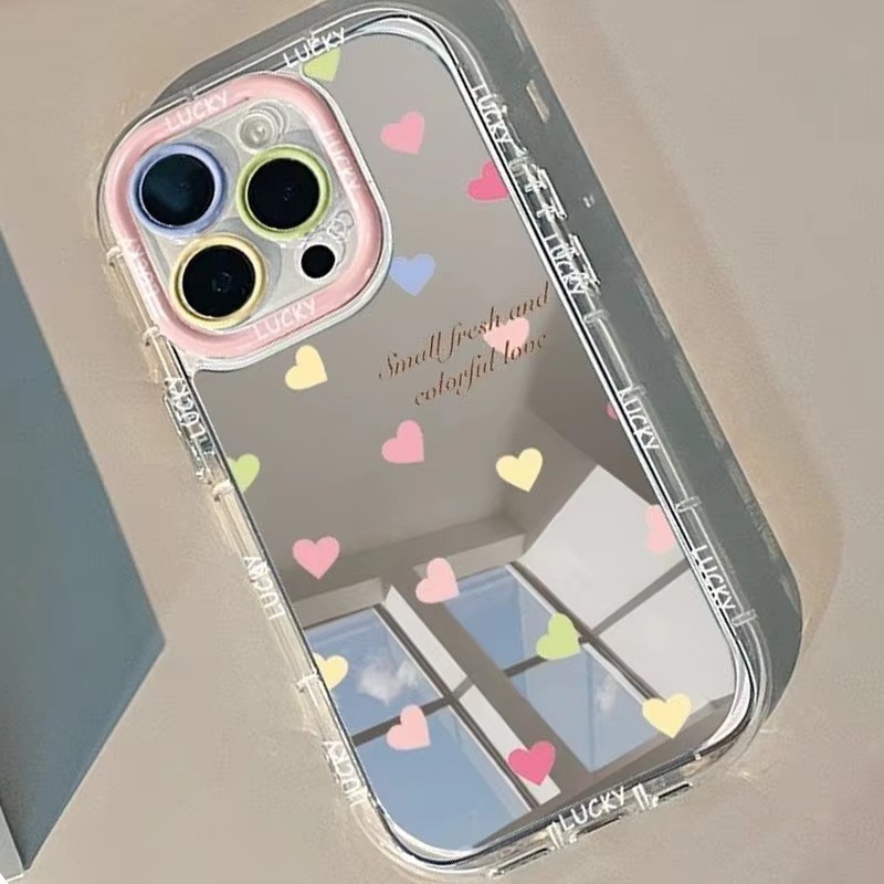 Đẹp Nhiều Màu Sắc Tình Yêu Họa Tiết Tiếng Anh Gương Ốp Lưng Điện Thoại iPhone 17 16 15 14 13 12 11 Pro Max 16E XR X XS 7 8 Plus Vỏ Chống Sốc