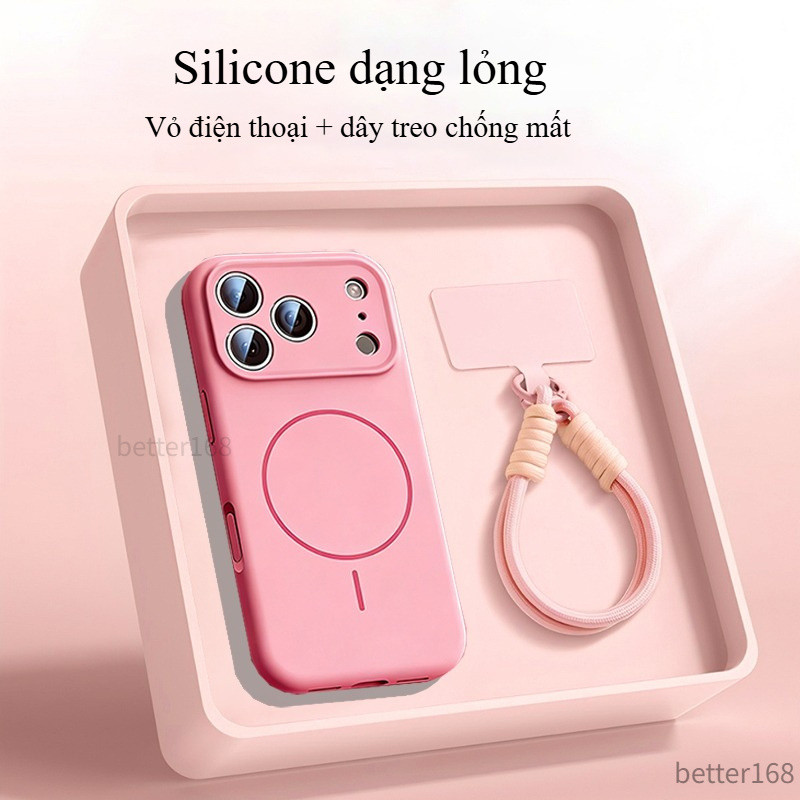 Ốp Lưng Silicone Lỏng Lỗ Cắt Chính Xác Có Dây đeo Phù Hợp Cho IPhone 17 16 15 14 13 12 Pro Max Vỏ Mềm Chống Sốc