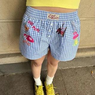 Quần Shorts Quần Đùi Kẻ Caro Đính Cúc Họa Tiết Dễ Thương Phù Hợp Cho Mùa Hè Đi Biển