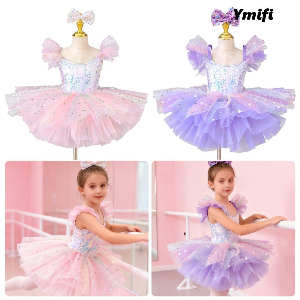 Đầm múa ba lê trẻ em YMIFI, Đầm dự tiệc Sequin Ballet Tutu, Quần áo biểu diễn hiện đại phồng thời trang khiêu vũ