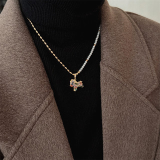 Vòng cổ và bông tai zircon ngọc trai phong cách cung hoàng đạo, thời trang thu đông mới