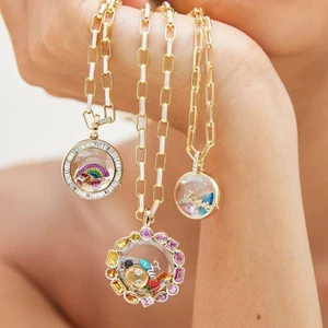 Mở Kính Đóng Vòng Cổ Tự Làm Phụ Kiện Thiết Kế Rỗng Hộp Ảnh Có Thể Mở Được Màu Sắc Zircon 14k
