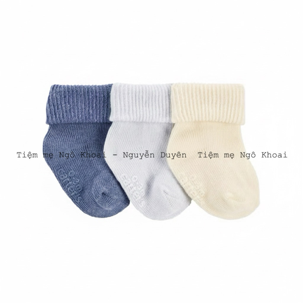 [MD213] 12-24M Set 3 đôi tất sơ sinh cotton ấm áp, thấm hút tốt và có đế chống trơn trượt xuất xịn cho bé yêu