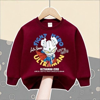 Áo nỉ mỏng, thoải mái, in một mặt hình Ultraman và Spiderman dành cho bé trai, thích hợp mặc ngoài trời.