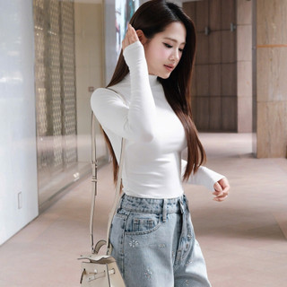 Áo thun cổ lọ tay dài Khiết Style tone trắng basic thanh lịch, dễ mặc, dễ mix & match KA501