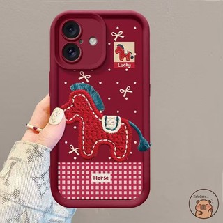Dành Cho Tecno Camon 30 20 Pro Pova 7 6 Neo 5 Pro 4G Itel A80 A70 Ốp Điện Thoại 2026 3D Stereo Sang Trọng Thêu Ngựa Đỏ Năm Mới Hoạt Hình Dễ Thương Chống Rơi Vỏ Mềm Chống Sốc