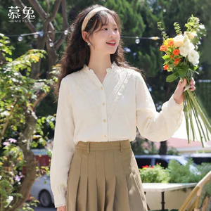 Mutu Pháp Áo Sơ Mi Nữ Mùa Xuân Mỏng Hơn, Cổ Chữ V, Tay Dài - Thiết Kế Retro Niche