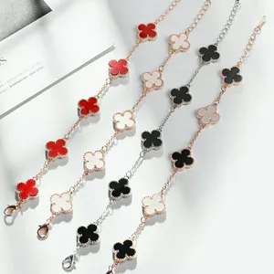 Bộ trang sức bốn lá may mắn: thép titan mạ vàng 18K, 4 màu – vòng cổ, tay, khuyên tai, thời trang