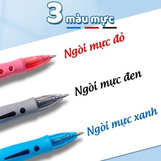 Bút bi bấm đa năng cho văn phòng, bấm nhẹ tay, đệm cao su êm ái, mực nước khô nhanh không lem