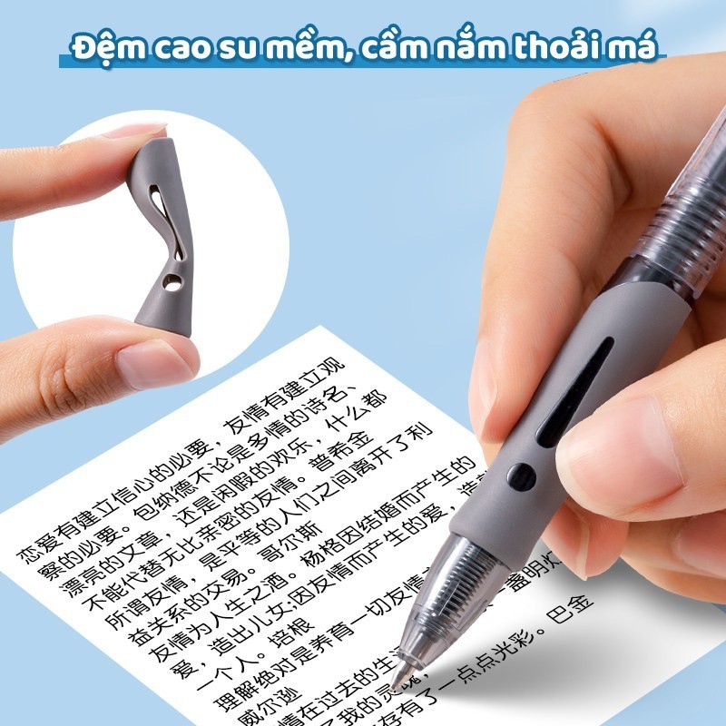Bút bi bấm kiểu dáng thanh lịch, ngòi viết mượt kết hợp đệm tay cao su, mực nước chất lượng cao