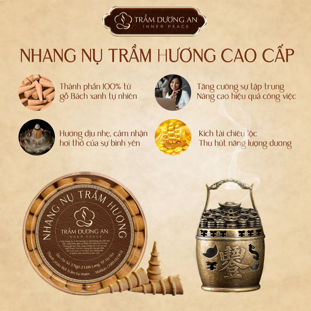 Hộp 80 Nhang Nụ TRẦM NGUYÊN CHẤT Khói Ngược, Thơm Dịu, Thời Gian Cháy 25 - 30 Phút, Dùng Cho Thác Khói Và Thiền Tịnh