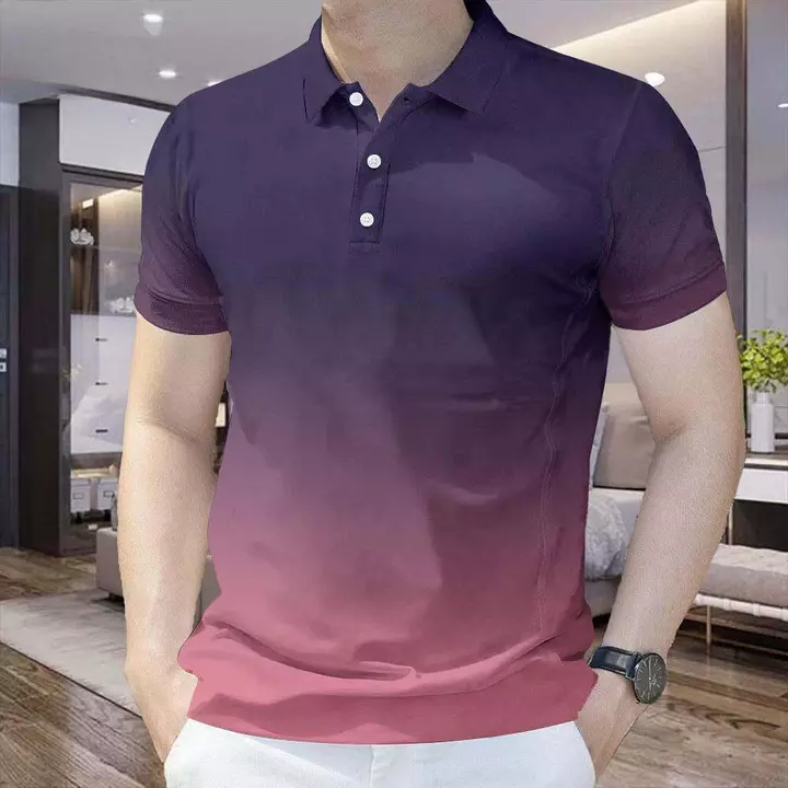 Áo thun Polo thời trang dành cho nam Áo sơ mi Polo màu Gradient dành cho nam 3d In hình nam Cổ áo Polo ngắn tay có thể tái sử dụng Quần áo nam ngoại cỡ