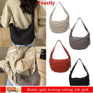 Túi đeo chéo FEASTLY, Túi đeo vai nhẹ dung tích lớn, Túi vải Canvas màu trơn đơn giản Hàn Quốc Du lịch