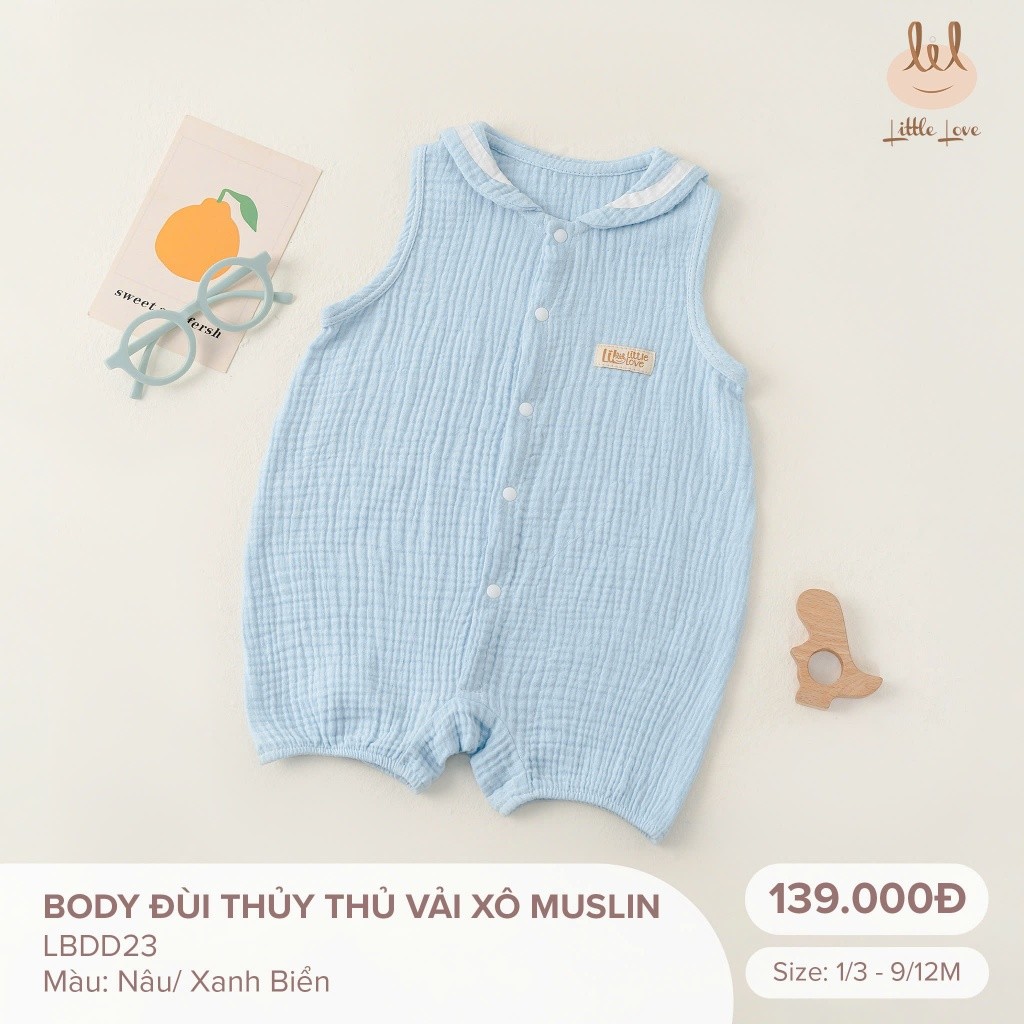 BODY ĐÙI THỦY THỦ VẢI XÔ MUSLIN [ SIÊU MÁT - MỀM- THẤM HÚT TỐT] SZ 1/3M - 9/12M ( LBDD23)