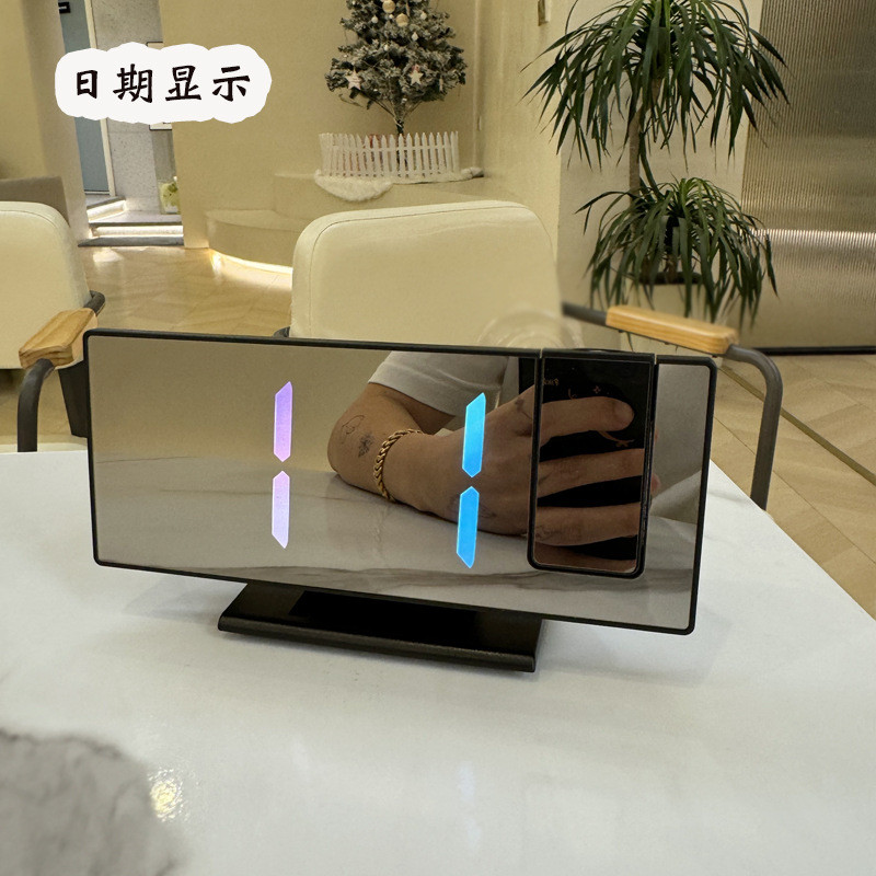 Đồng hồ chiếu gương LED mới với đồng hồ báo thức điện tử tối giản phong cách ins, đèn phòng khách trang trí sang trọng