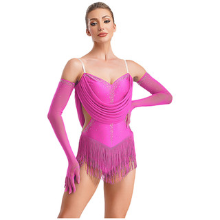 Yhong Nữ Ruched Lưới Drape Tua Rua Khiêu Vũ Leotard Lấp Lánh Kim Cương Giả Dây Có Thể Điều Chỉnh Cutout Viền Body Có Găng Tay