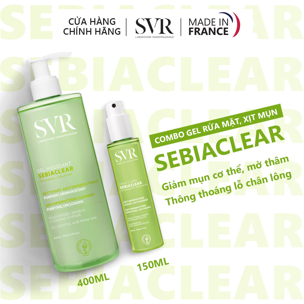 Combo giảm mụn cơ thể Gel Moussant 400ML và Xịt dưỡng da Spray Corps 150ML (CBG01)