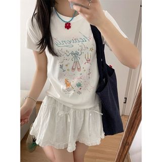 Áo thun nữ cổ tròn 100% cotton, in hình hoạt hình