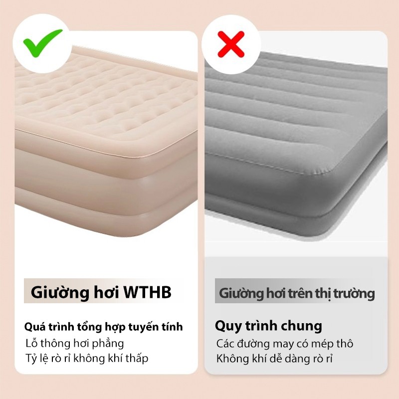 Nệm hơi tự bơm, đệm hơi chống ẩm, dùng cho nhà ở & dã ngoại (Tặng kèm gối và bơm điện)