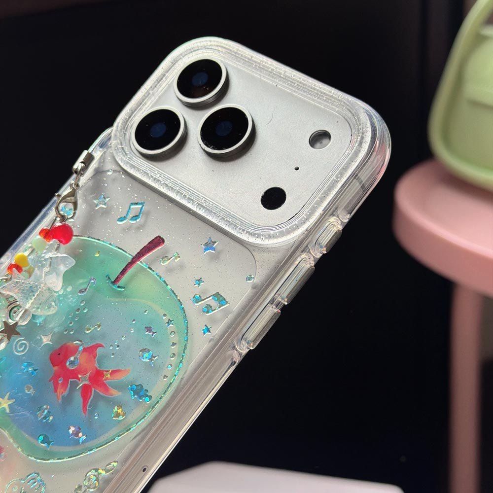 Vỏ cứng trong suốt Tương thích với iPhone 13 14 14Pro 14ProMax 15 15Pro 15ProMax 16 16Pro 16ProMax 17 17Pro 17ProMax Ốp họa tiết cá vàng đầy màu sắc