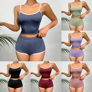 Bộ Đồ Ngủ Màu Trơn Nữ Gợi Cảm Hot Girls Slim-fit Suspender Quần Short Nữ Homewear Suit