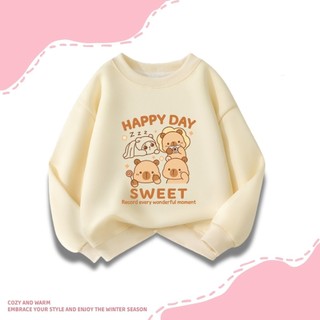 Áo sweatshirt in họa tiết Kapibala dành cho bé gái, kiểu dáng giản dị và dễ thương, mỏng nhẹ, thời trang và thoải mái.