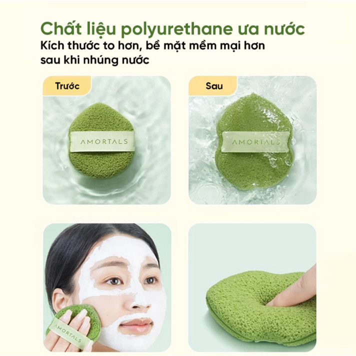 Bông trang điểm, tẩy trang, rửa mặt Amortals Smile hình giọt nước siêu mềm, có thể dùng ướt hoặc khô