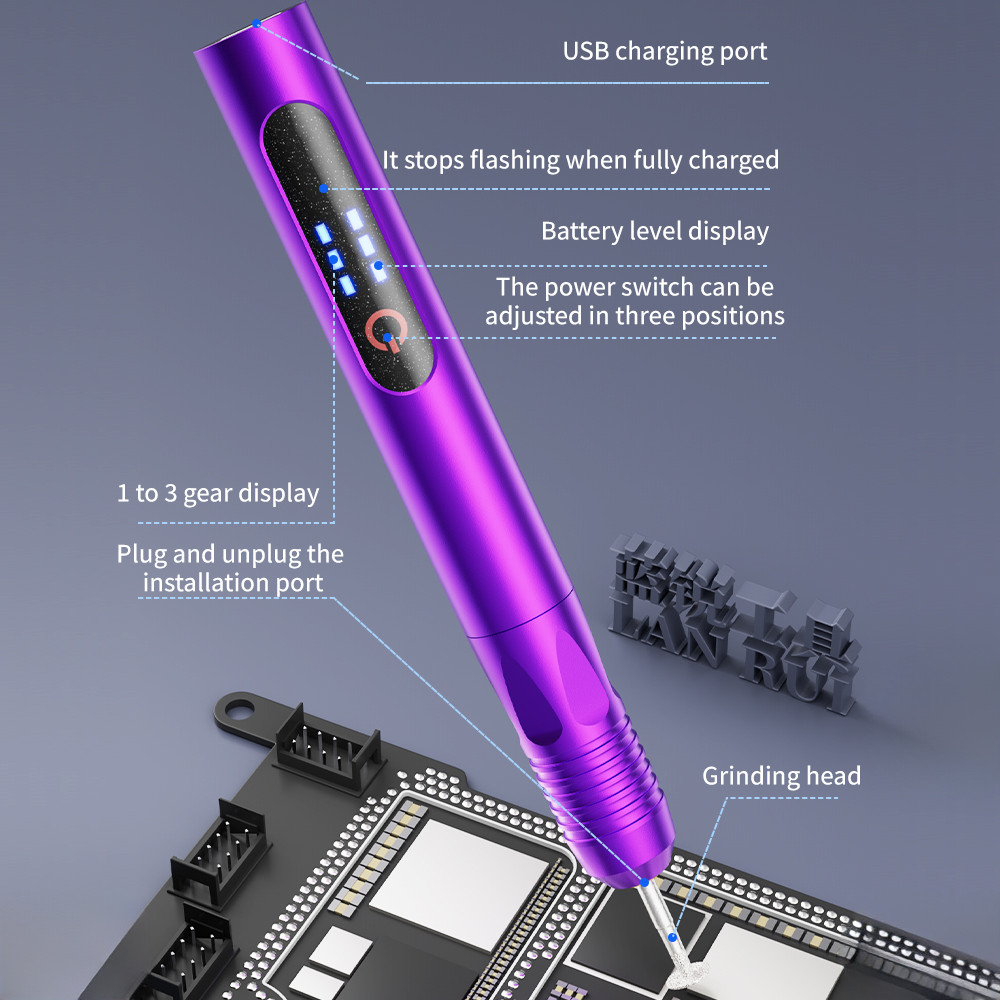 Lanrui F2 Micro Mài Bút 3 Tốc Độ Có Thể Điều Chỉnh Type-C Sạc Cho Bảng Mạch Loại Bỏ Vít Sửa Chữa Và Chip Mài Dụng Cụ